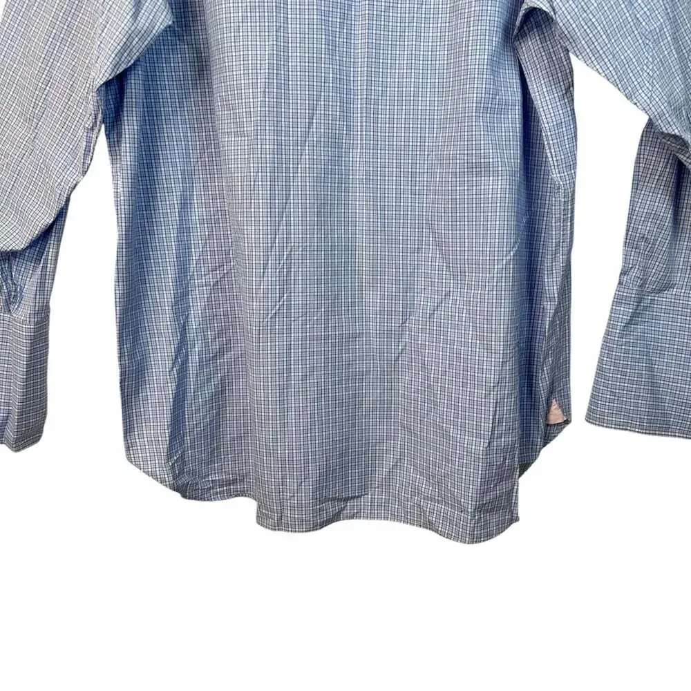 Thomas Pink Blue Check Shirt 17 Cotton Tailored Fit Button Front Businesscore